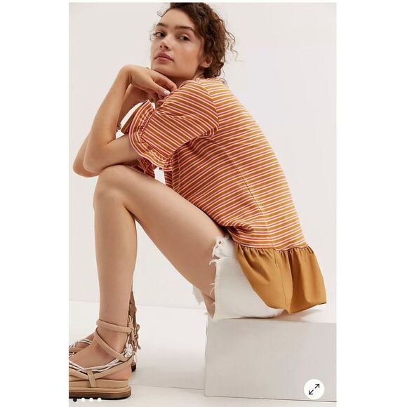 Maeve for Anthropologie Striped Ruffled Peplum Top Size XS - Picture 1 of 10